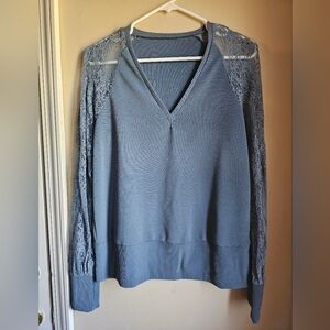 Blue V-Neck with Lace Sleeves